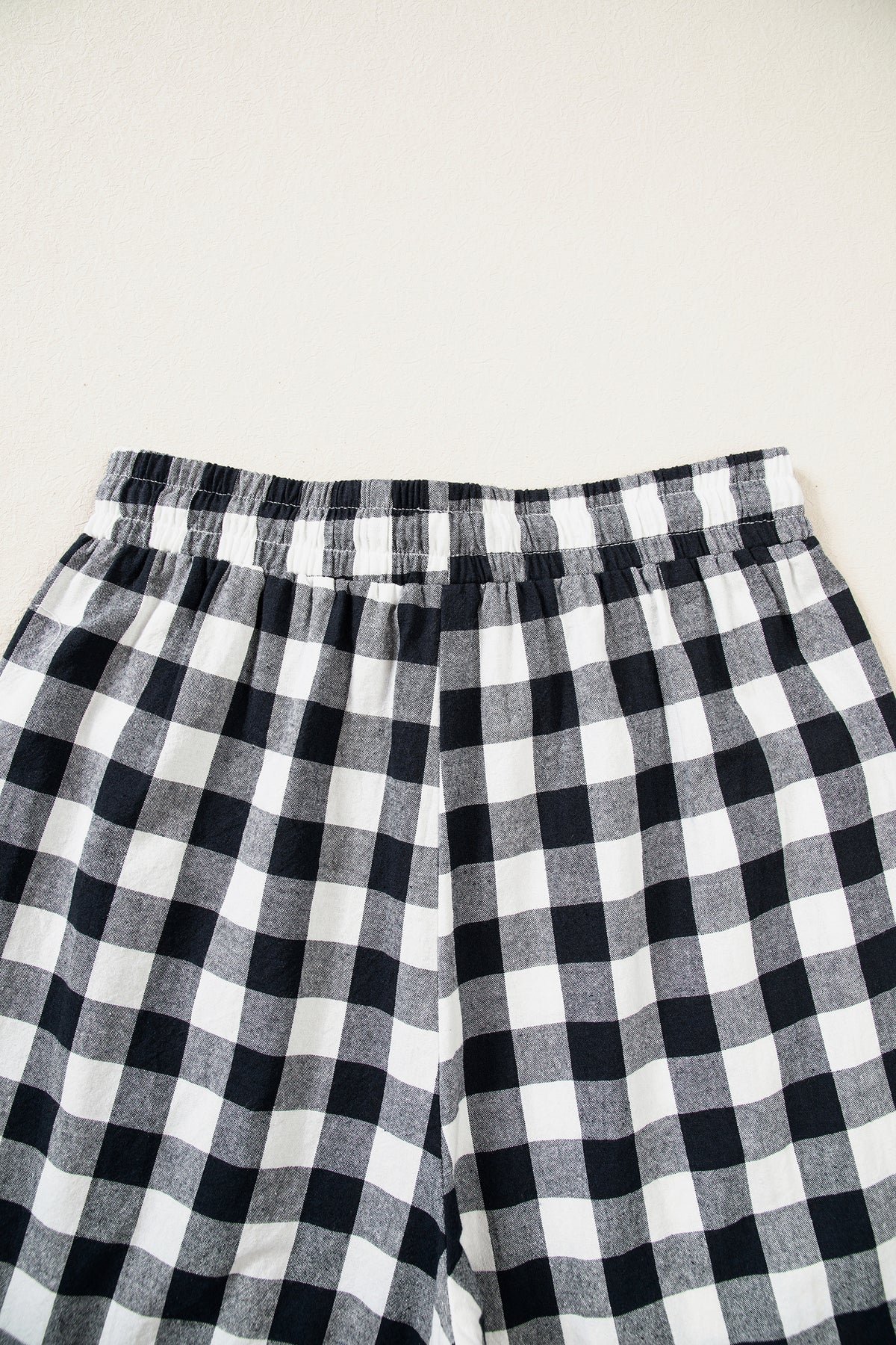 Blue Gingham Plaid Tie Elastic Waist Shift Pants