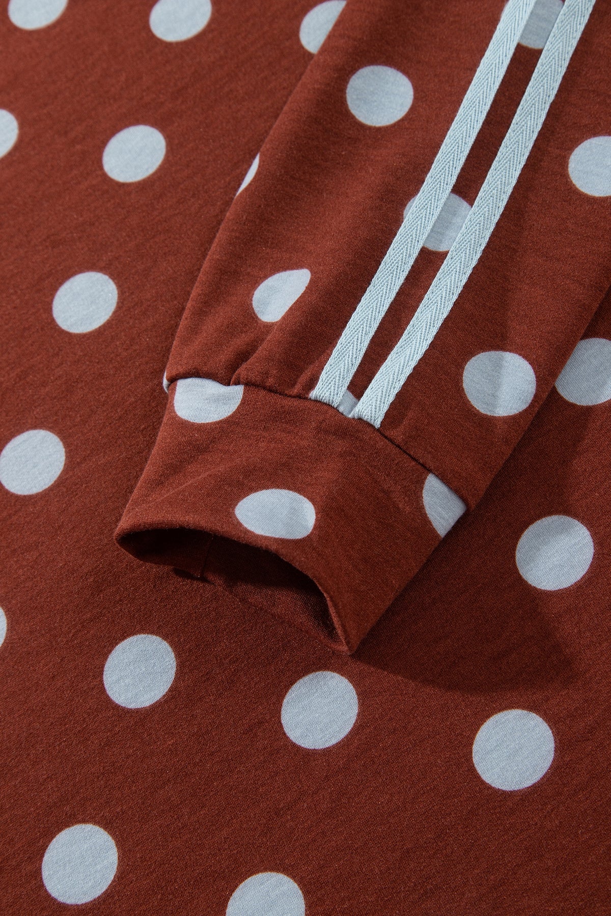 Brown Polka Dot Print Side Stripe Detail Long Sleeve Top Casual Pant Set