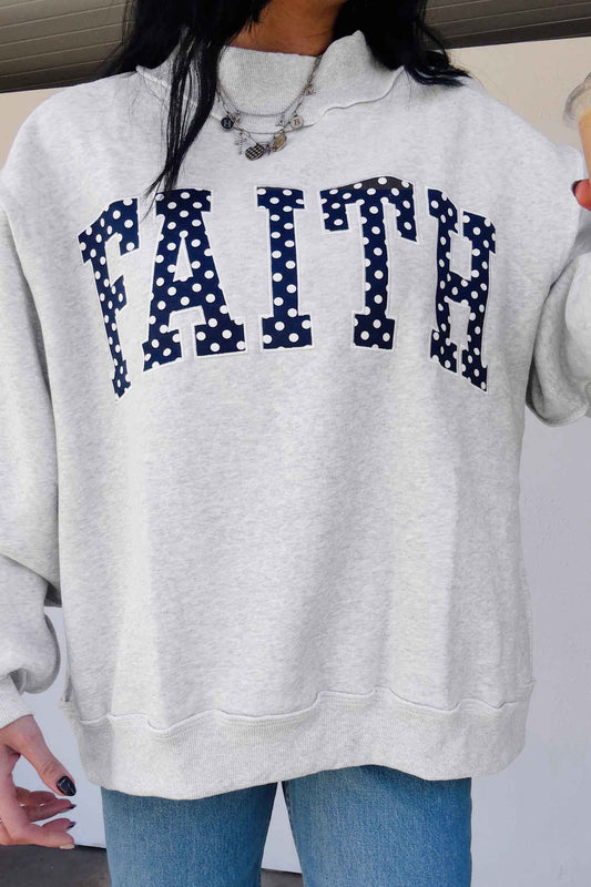 Light Grey High Neck Polka Dot Slogan Printed Baggy Sweatshirt