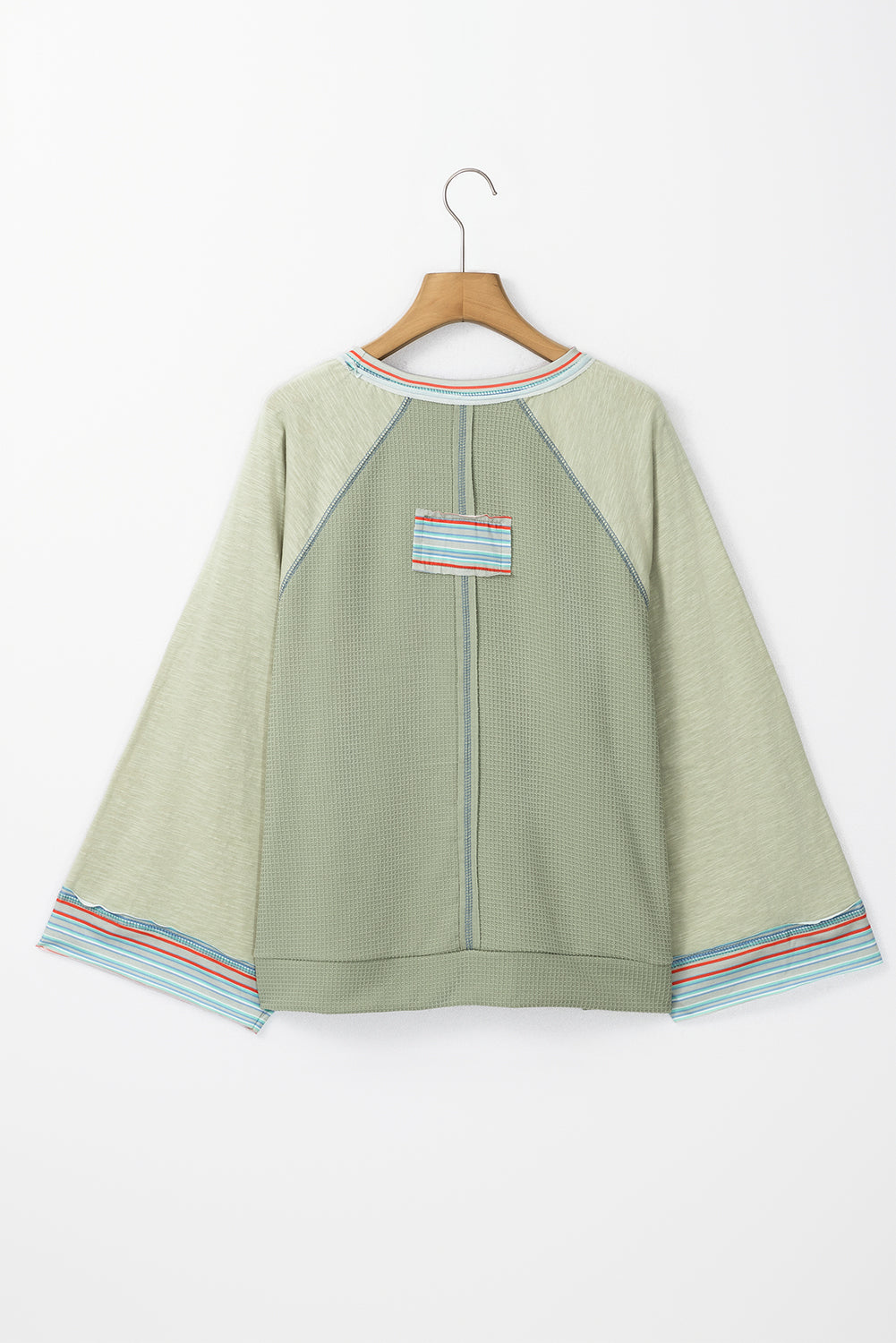 Haut raglan patchwork à manches larges et en tricot gaufré vert Meadow Mist