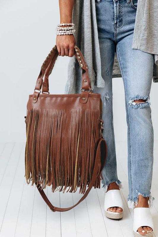 Chestnut Western Fashion Fringed Leather Shoulder Bag