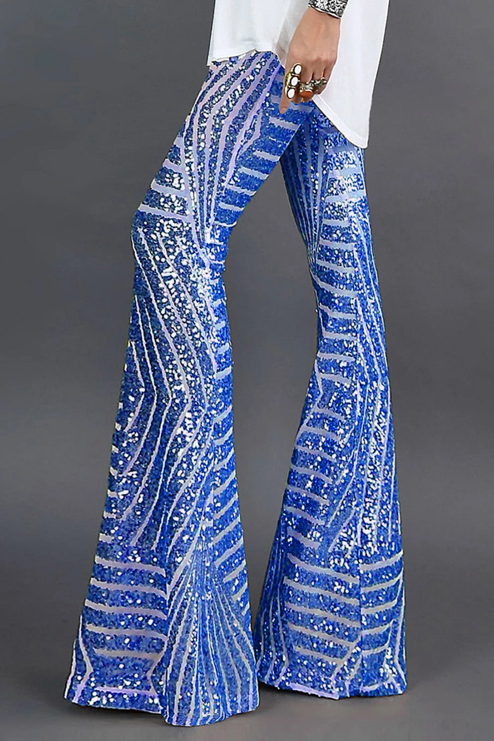Blue Sequin Wide Leg Pants