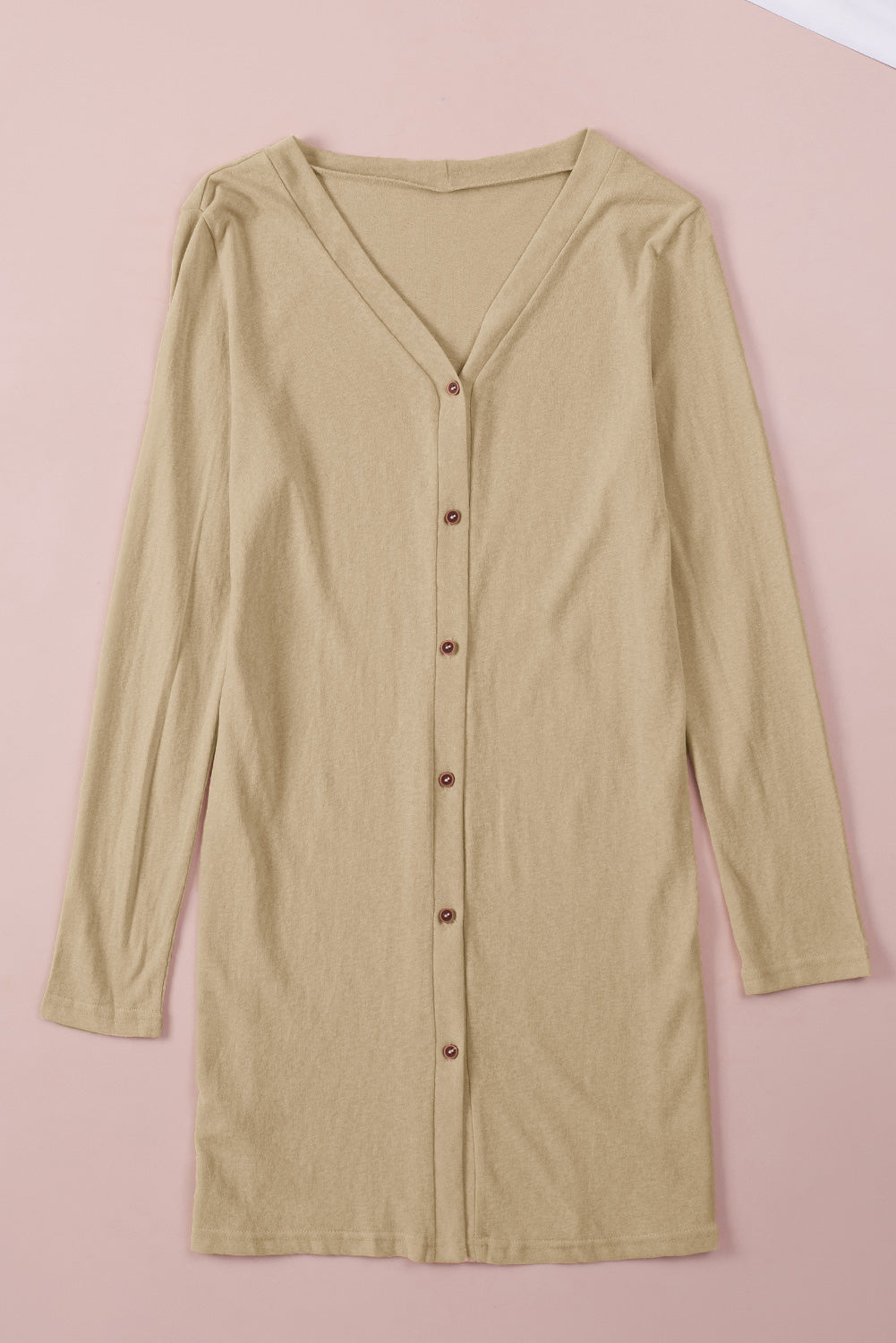 Cardigan ouvert à boutons de couleur unie beige