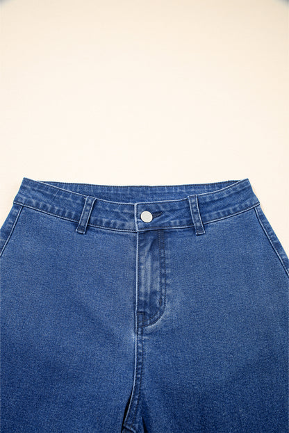 Dusk Blue Solid Color High Waist Straight Leg Jeans