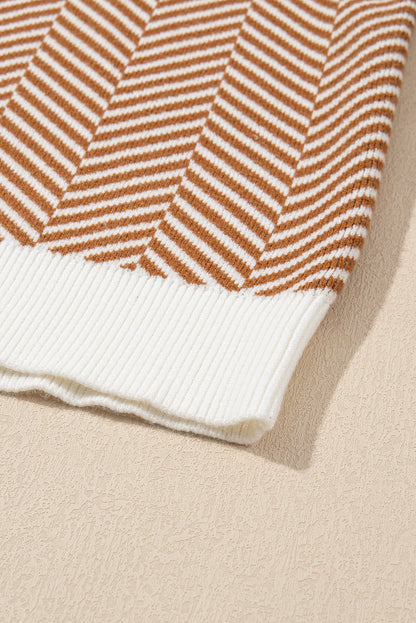 Pull ras du cou à épaules tombantes et bords contrastés couleur café