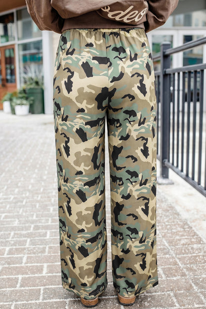 Multicolour Camouflage Print Street Fashion Drawstring Shift Pants