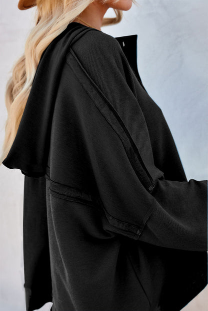 Sweat à capuche décontracté à boutons et bordures patchwork unies 