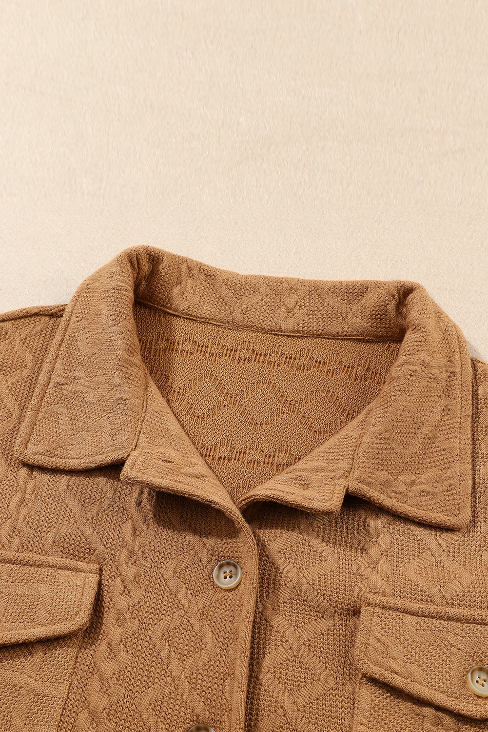 Veste-chemise à rabat en tricot torsadé camel 