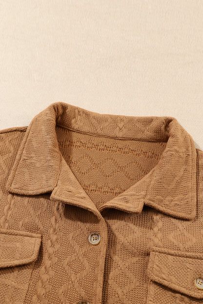 Veste-chemise à rabat en tricot torsadé camel 