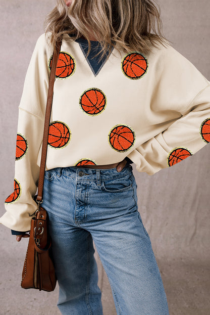 Sweat-shirt oversize blanc à motif de basket-ball GAME DAY