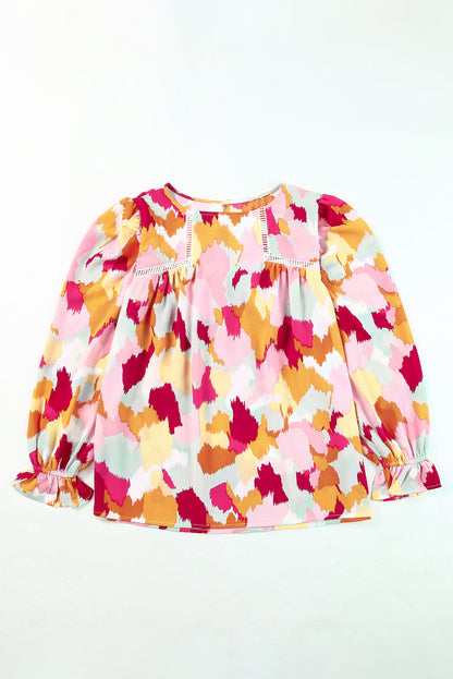 Blusa de manga larga con estampado abstracto multicolor