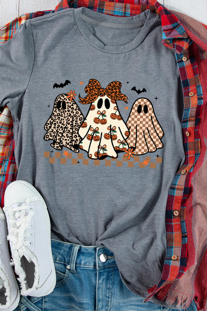 Gray Cute Halloween Ghost Printed Womens Casual Tee