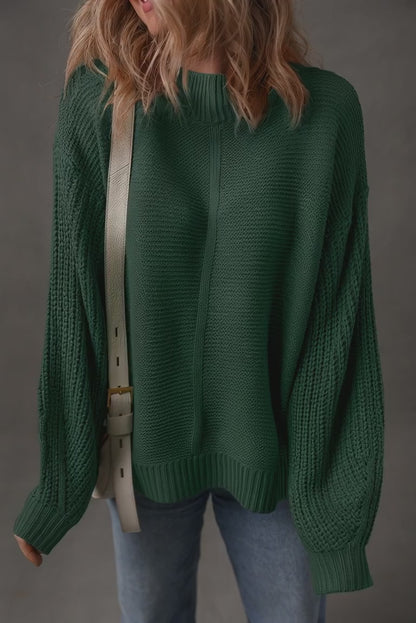 Mist Green Solid Color Front Seam Drop Shoulder Loose Sweater