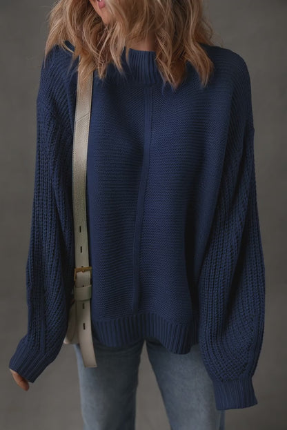 Dirty blue Solid Color Front Seam Drop Shoulder Loose Sweater