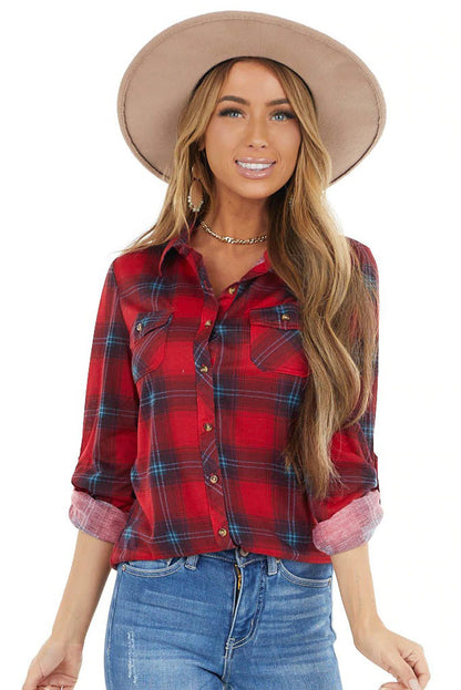 Plaid Button Shirt with Pockets