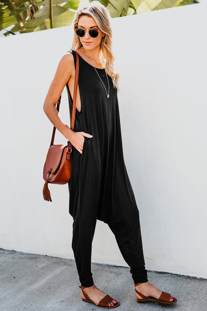 Mono harén con bolsillo sin mangas rojo vino