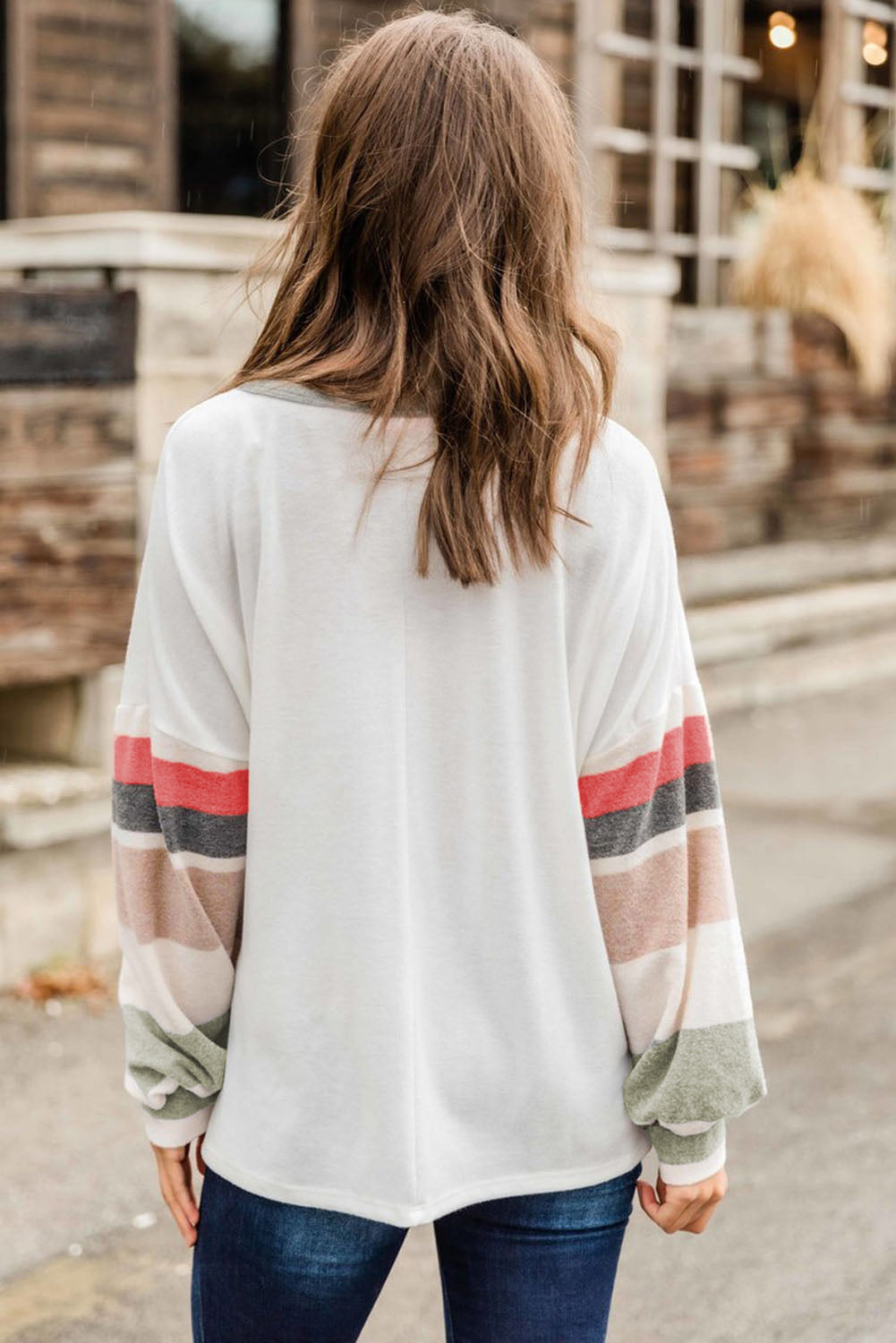 Oversized Colorblock Patchwork Long Sleeve Top
