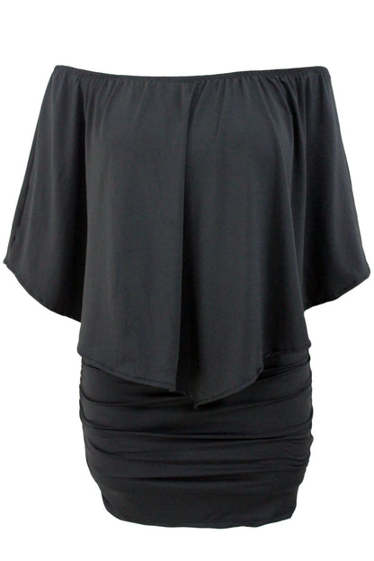 Multiple Dressing Layered Black Mini Poncho Dress