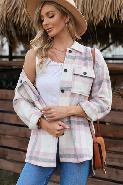 Veste à carreaux avec poche pour femme