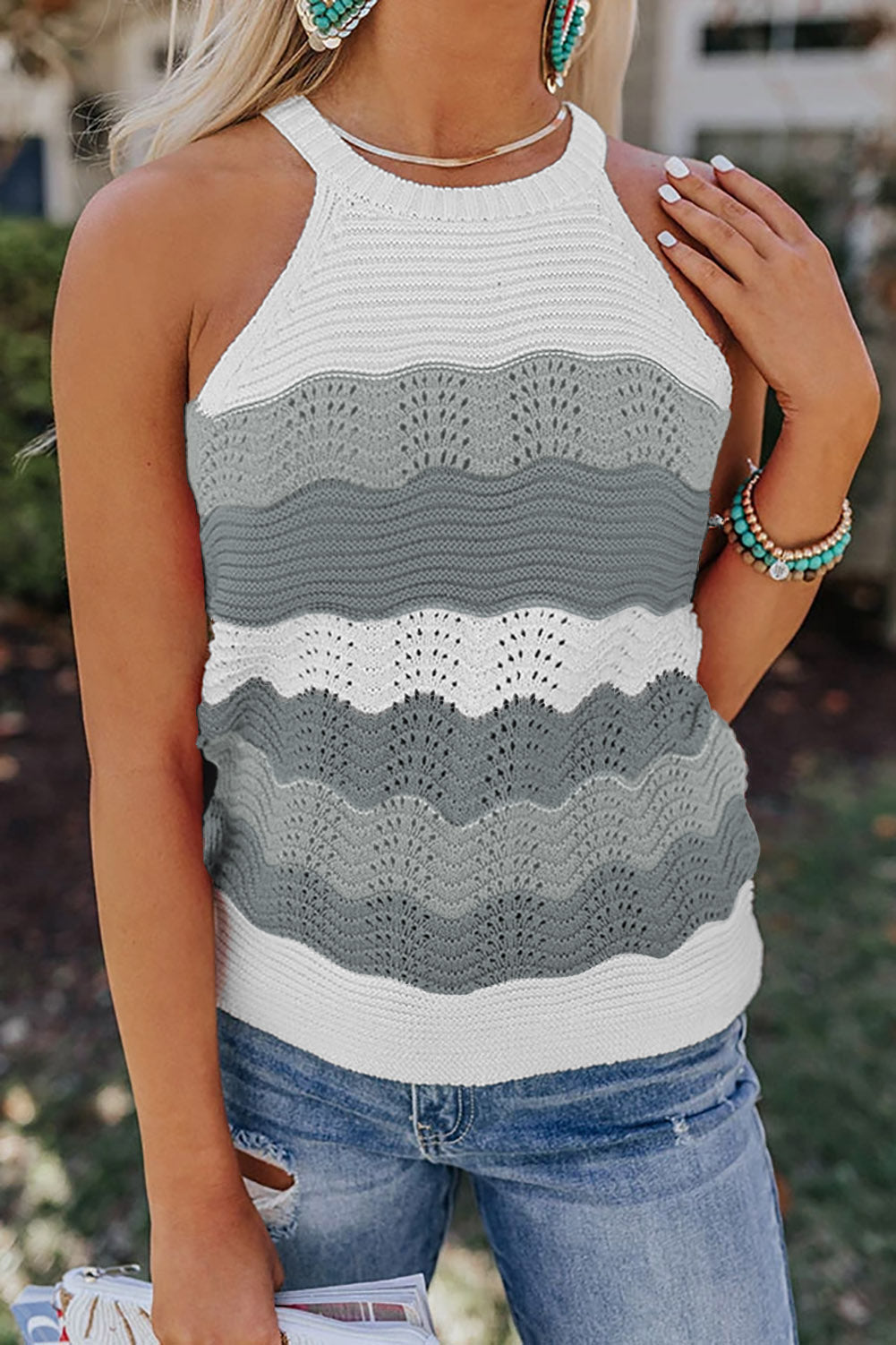 Khaki Knit Colorblock Tank Top