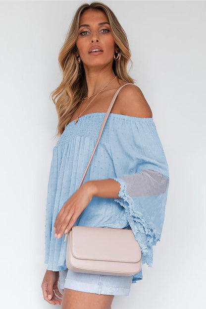 Blusa con volantes de patchwork transparente con hombros descubiertos