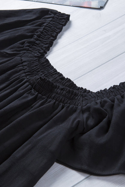 Haut à manches courtes et col carré en jacquard