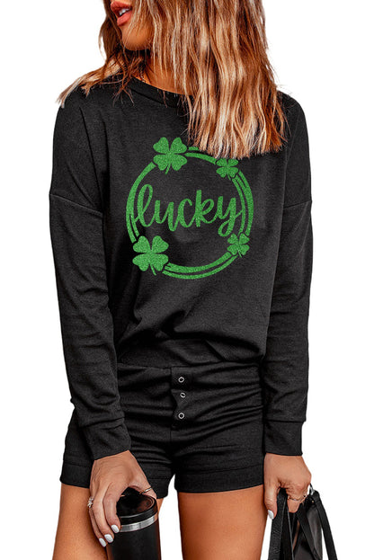 Ensemble deux pièces haut à manches tombantes et short en tricot côtelé gris