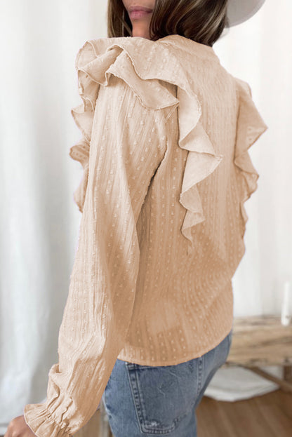 Camisa con mangas de burbujas y volantes transparentes con textura punteada