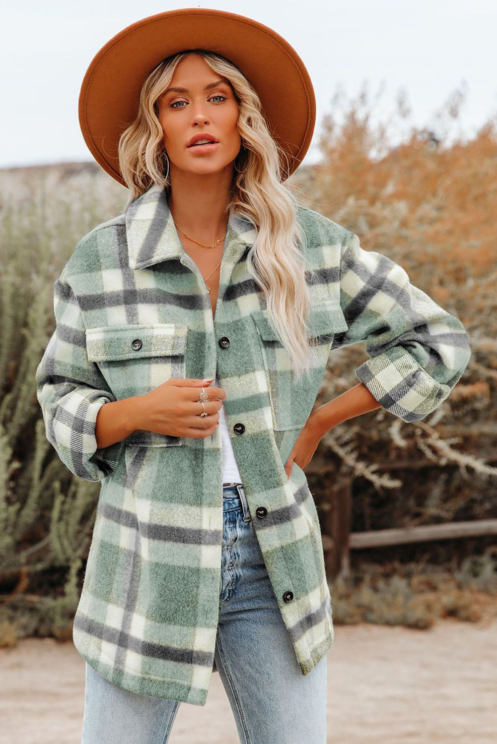 Veste à carreaux avec poche pour femme