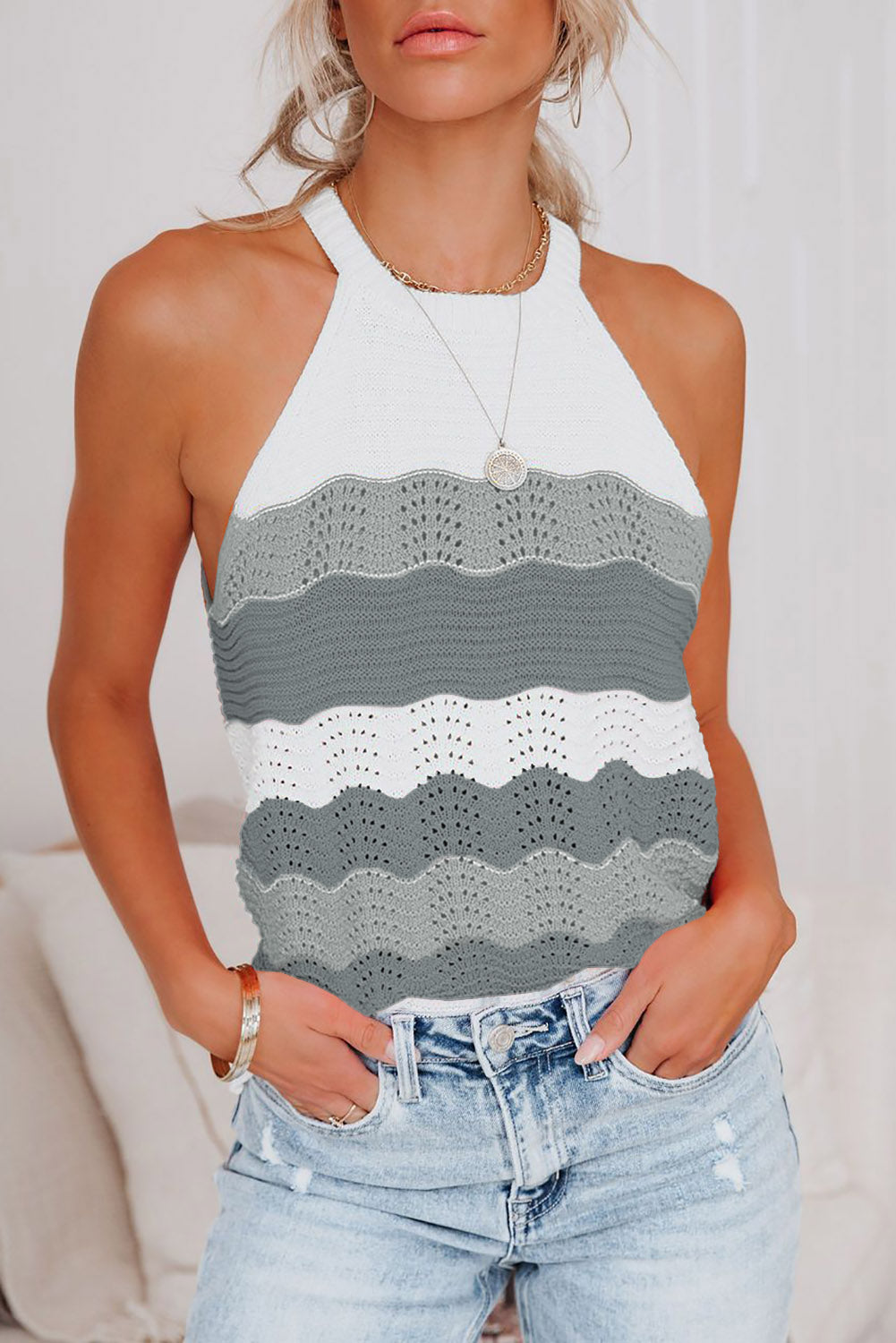 Khaki Knit Colorblock Tank Top