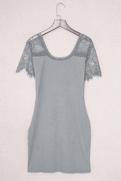 Lace Sleeve Ribbed Bodycon Dress