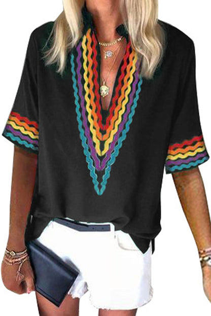 Haut à manches courtes à blocs de couleurs ethniques