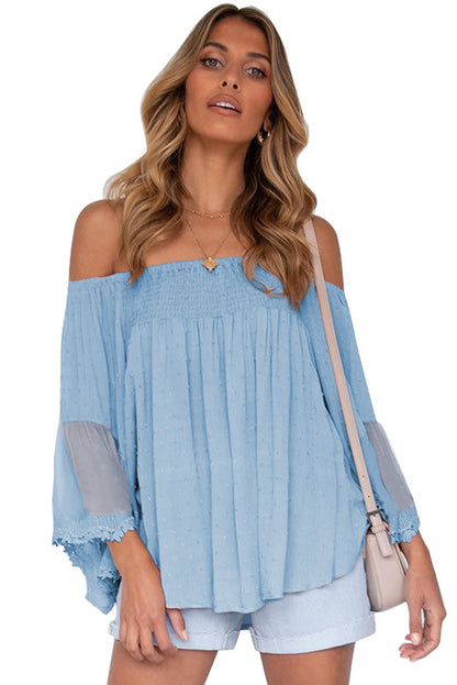 Blusa con volantes de patchwork transparente con hombros descubiertos