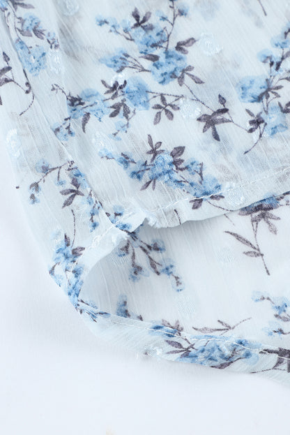 Floral Print Drawstring Long Bell Sleeve Blouse