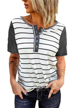 Striped Colorblock Buttons T Shirt