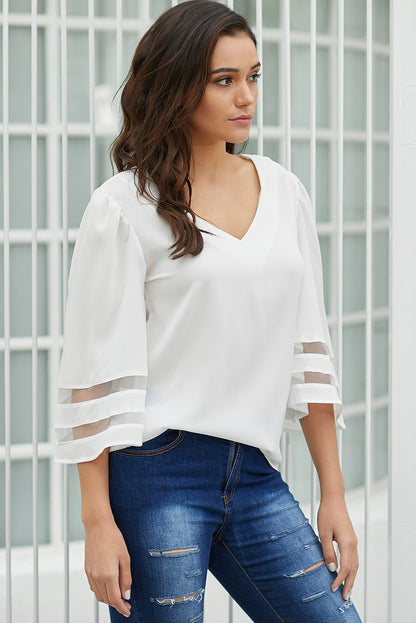 Flare Sleeve V Neck Loose Blouse