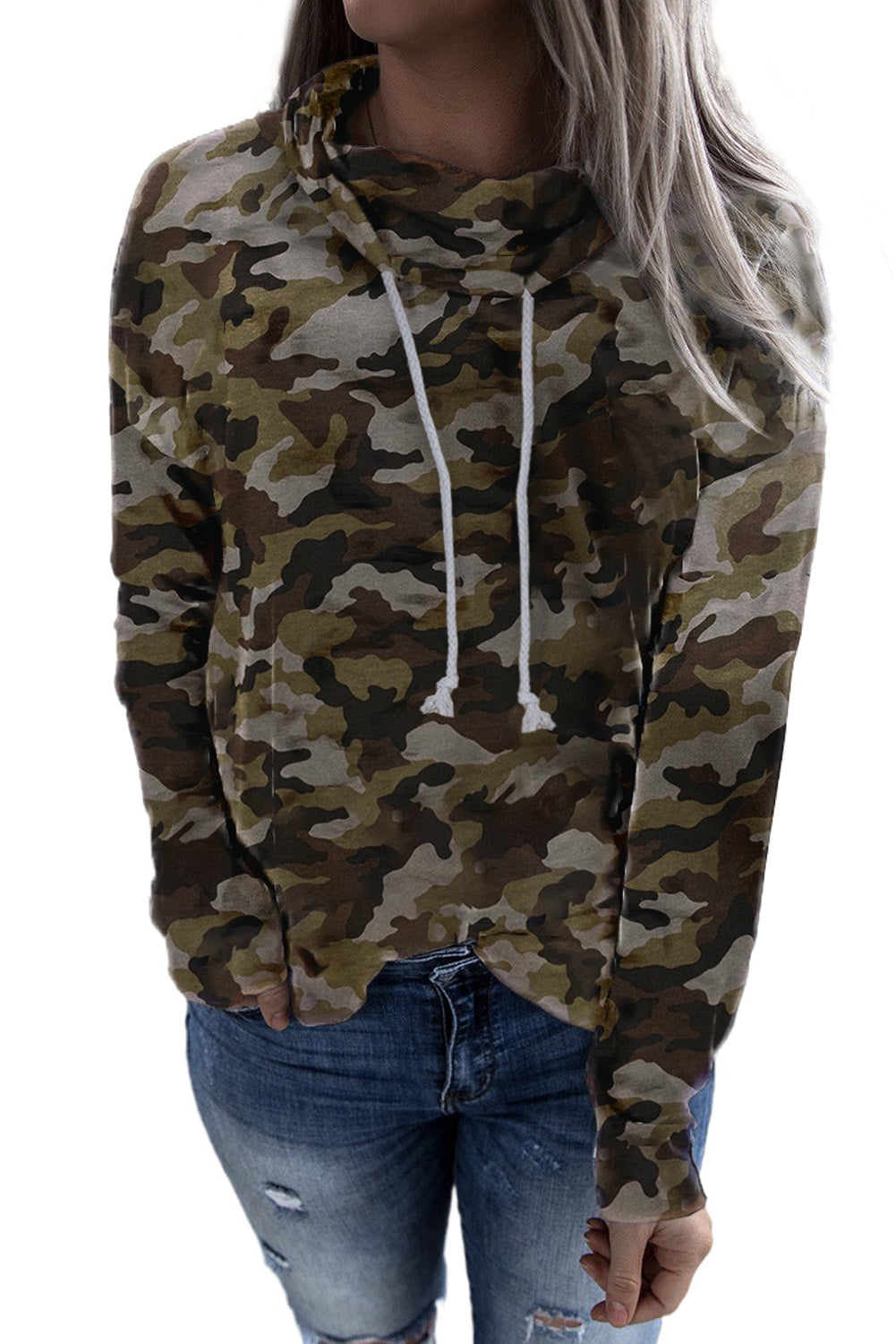 Grey Blue Camo Drawstring Sweatshirt