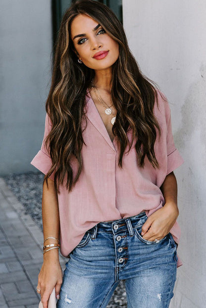 Camisa lisa con botones de manga corta