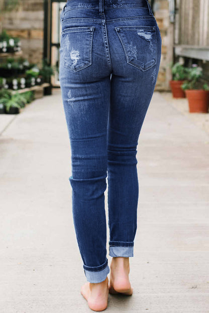 Patches Of Leopard Denim Distressed Jeans