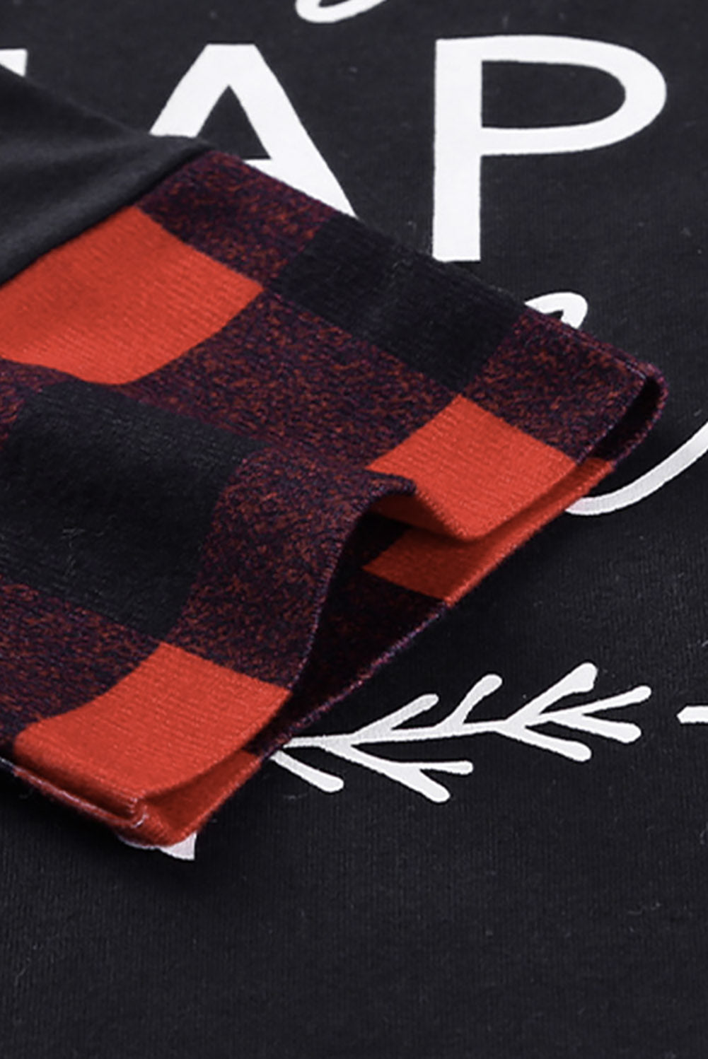 Christmas Letter Print Red Plaid Cuffs and Hem Long Sleeve Top