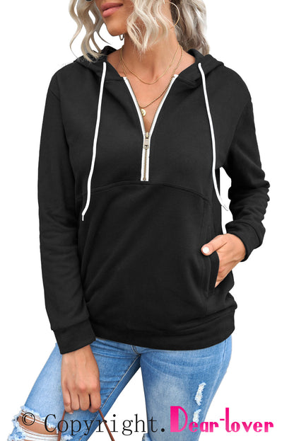 Sweat à capuche à manches longues et demi-fermeture éclair avec poche 