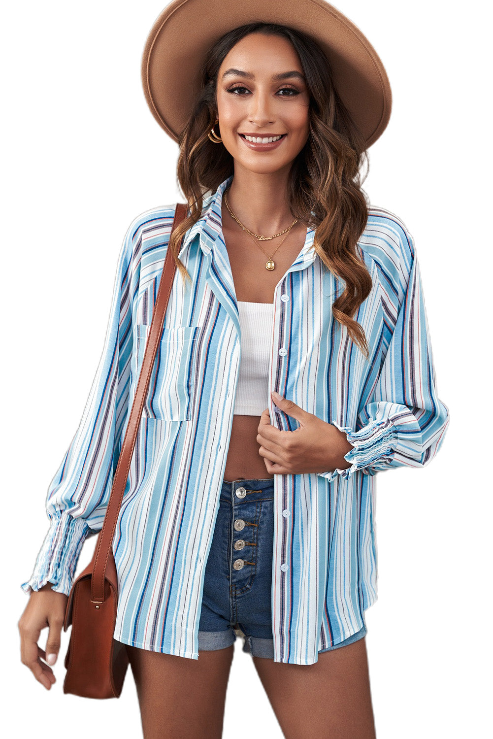 Chemise boutonnée rayée à poches et fentes 