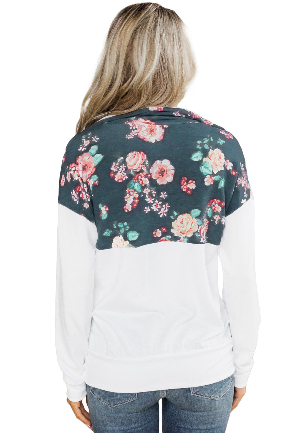 Sweat-shirt à col zippé et poche kangourou rose à imprimé floral