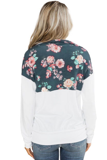 Sweat-shirt à col zippé et poche kangourou rose à imprimé floral
