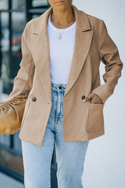 Buttoned Lapel Collar Blazer with Pocket