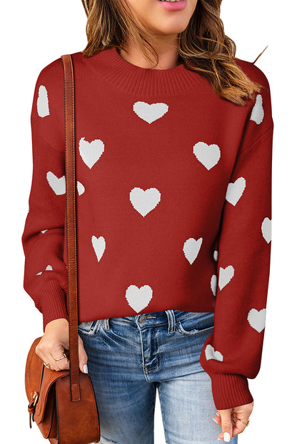 Heart Pattern Ribbed Trim Knit Sweater