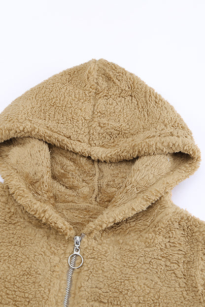 Sweat-shirt à capuche zippé 1/4 en sherpa avec kangourou