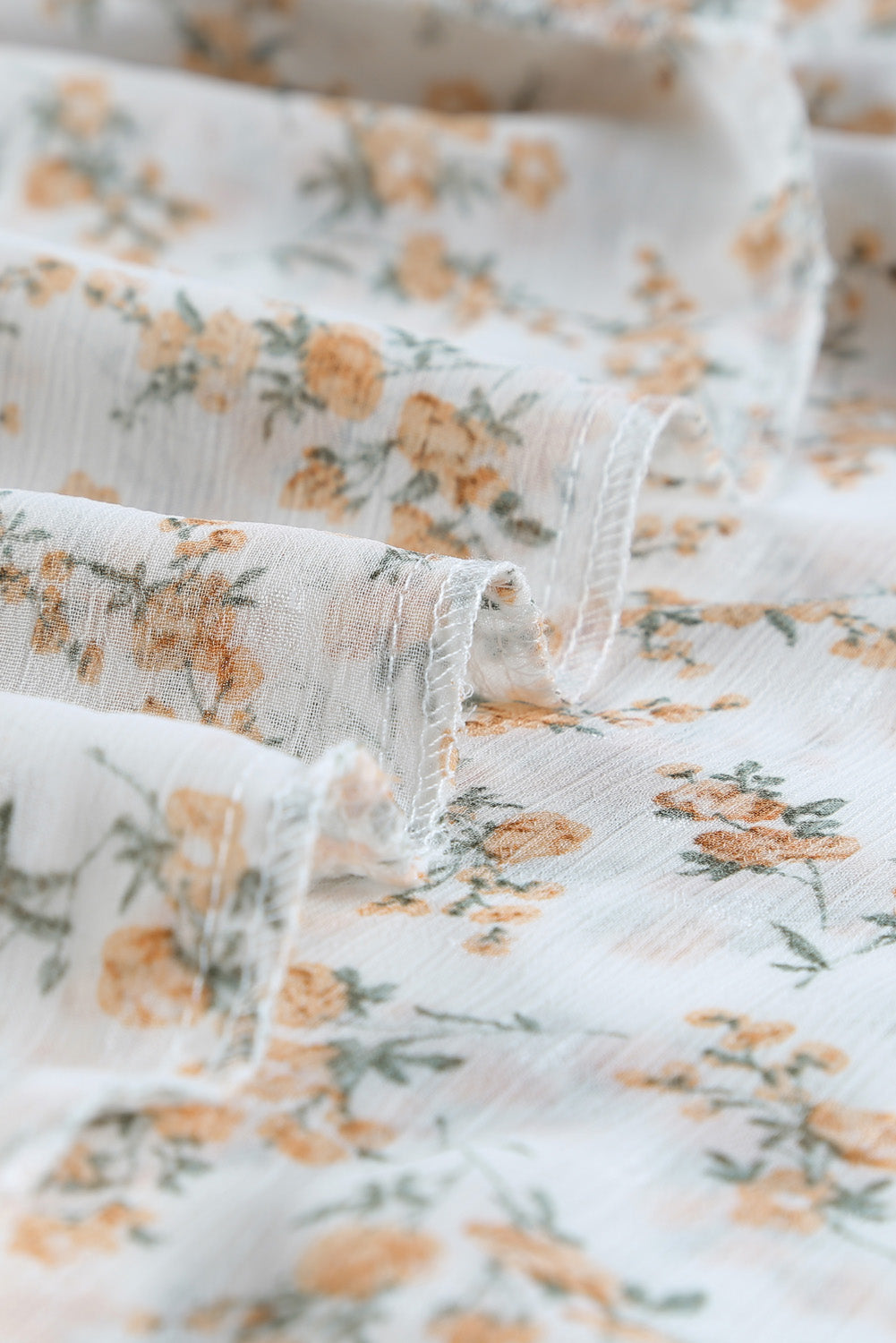 Floral Print Drawstring Long Bell Sleeve Blouse