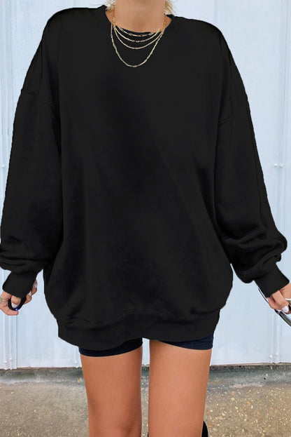 Dark Blue Oversized Solid Drop Shoulder Sweatshirt