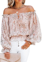 Off The Shoulder Puff Sleeve Ruffled Floral Print Blouse